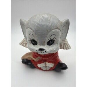 Vintage Hollow Ceramic Mold Christmas Angel Mouse Red Dress & Bow 4.5"